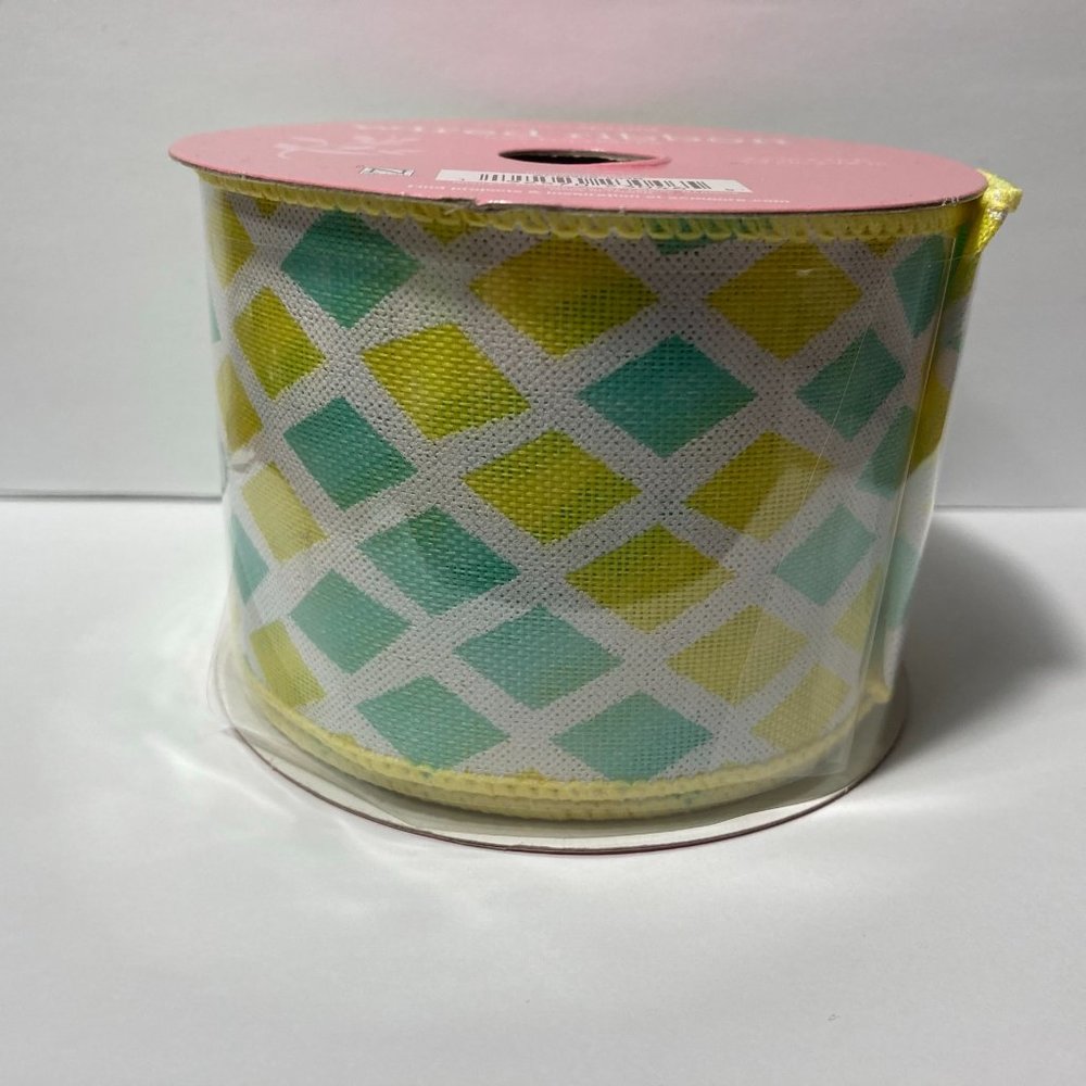 Wired Ribbon Spring Diamond 2.5" Yellow Green - Picture 13 of 13